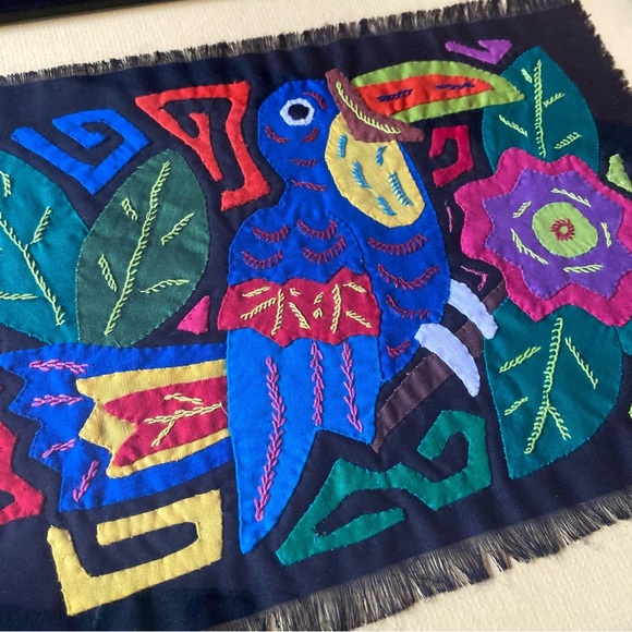 Vintage Mola Molita Kuna Framed Textile Fiber Art South American parrot folk art - Picture 6 of 9